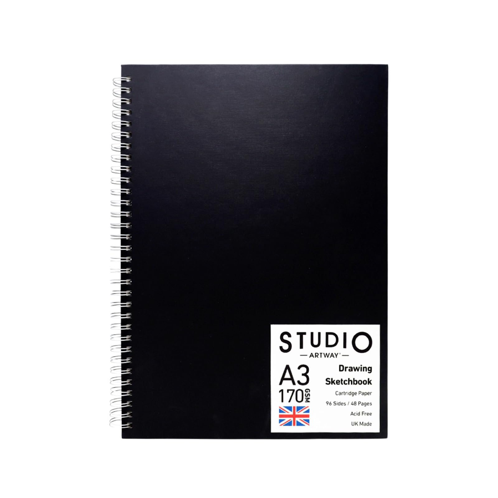 Artway Studio Sketchbook - A3 Portrait | 170gsm Cartridge Paper | 48 Sheets | Black Hardback 1