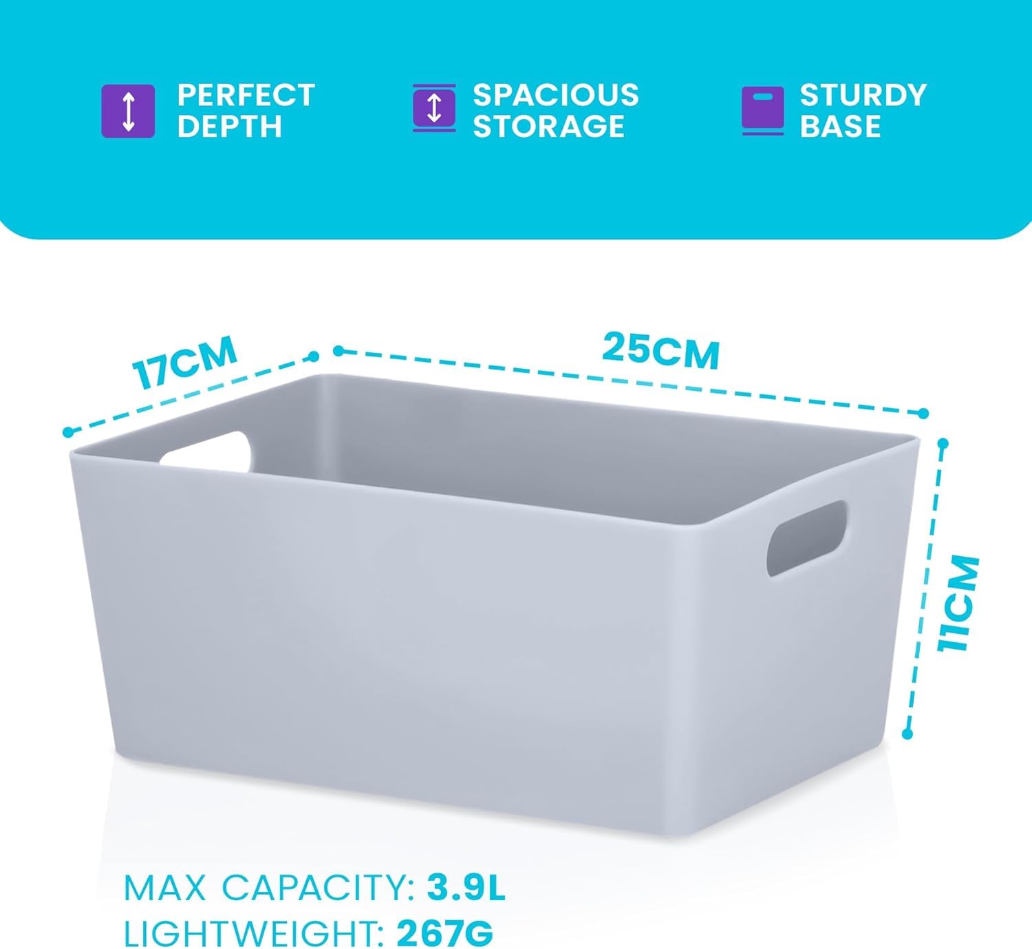 Niftii 5-Pack Plastic Shelf Baskets with Sturdy Handles | 3.9L Capacity | Grey 2