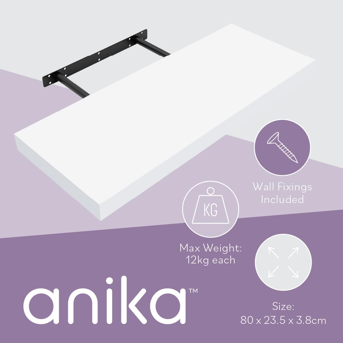 Anika Floating Wall Shelf - High Gloss White | 80cm x 23cm | 15KG Capacity 8