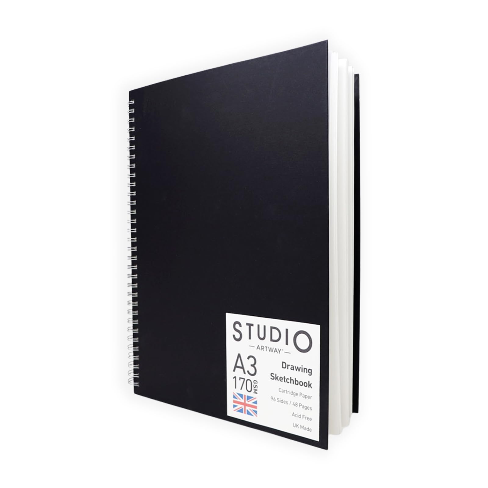 Artway Studio Sketchbook - A3 Portrait | 170gsm Cartridge Paper | 48 Sheets | Black Hardback 4