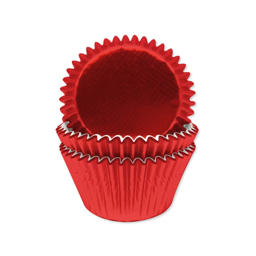 Anniversary House Red Foil Cupcake Cases - 45 Count | Heavy-Duty Foil | Fits Standard Tins