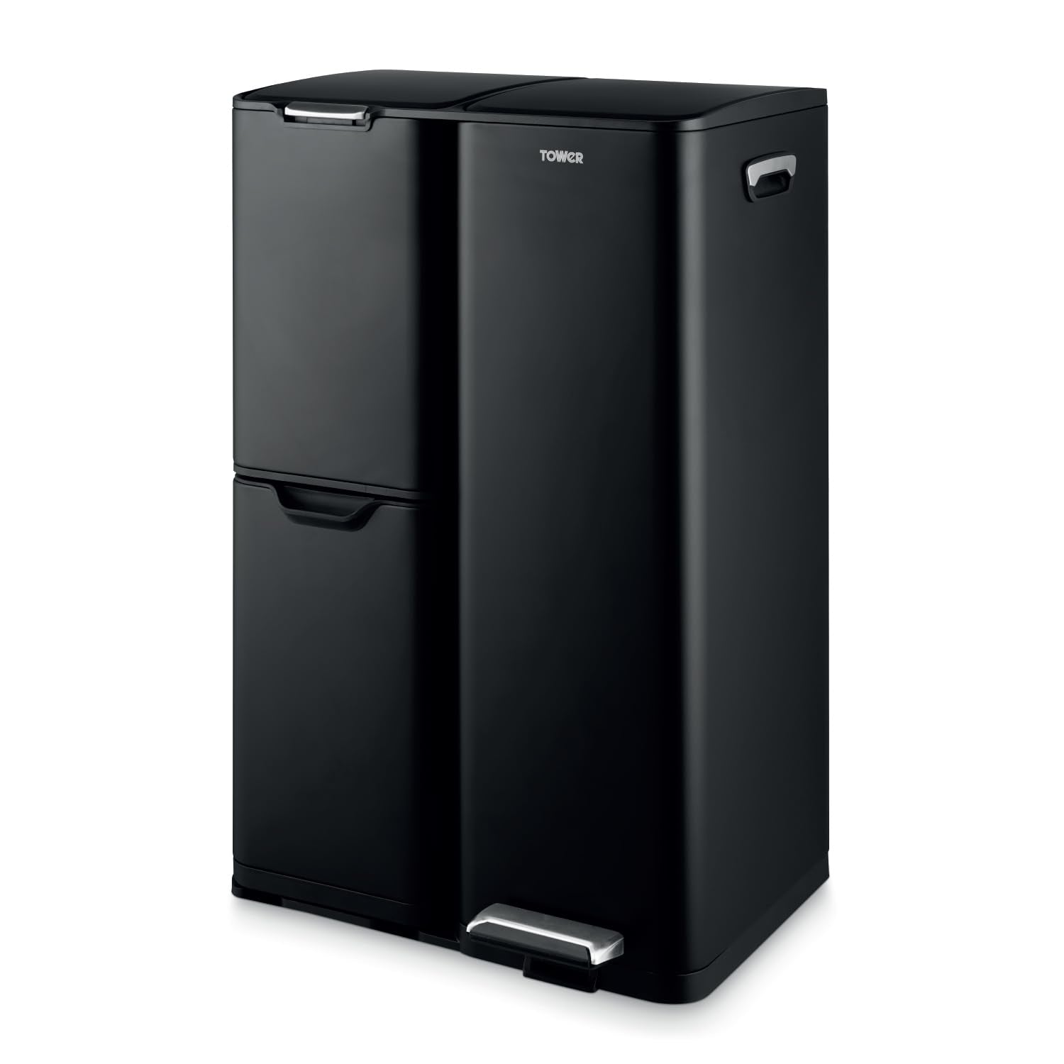 Tower Recycling Pedal Bin - 60L Capacity | 3 Compartments | Carbon Steel 1