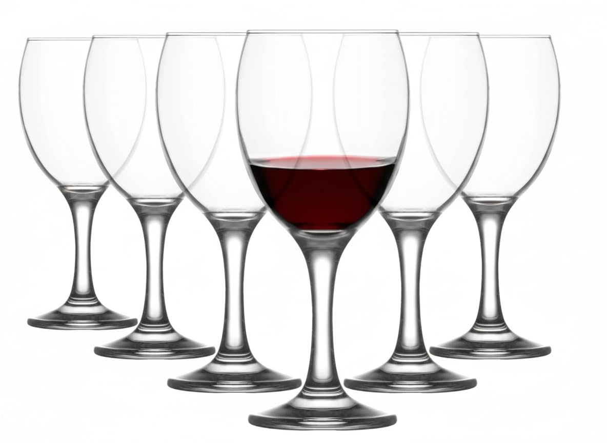 Acense Red Wine Glasses - 340ml Capacity, Set of 6 | Dishwasher Safe Glassware