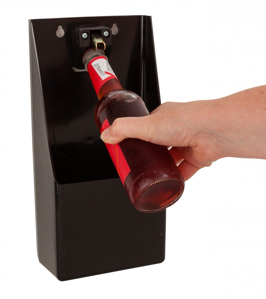 Beaumont Plastic Pub Bar Stand-Up/Wall Mounted Bottle Opener and Catcher, Black, 30cm x 15.2cm 1