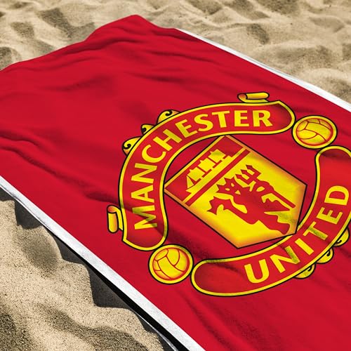 Manchester United Official Beach Towel - 75cm x 150cm | Super Soft Cotton | Red Devils Crest 3