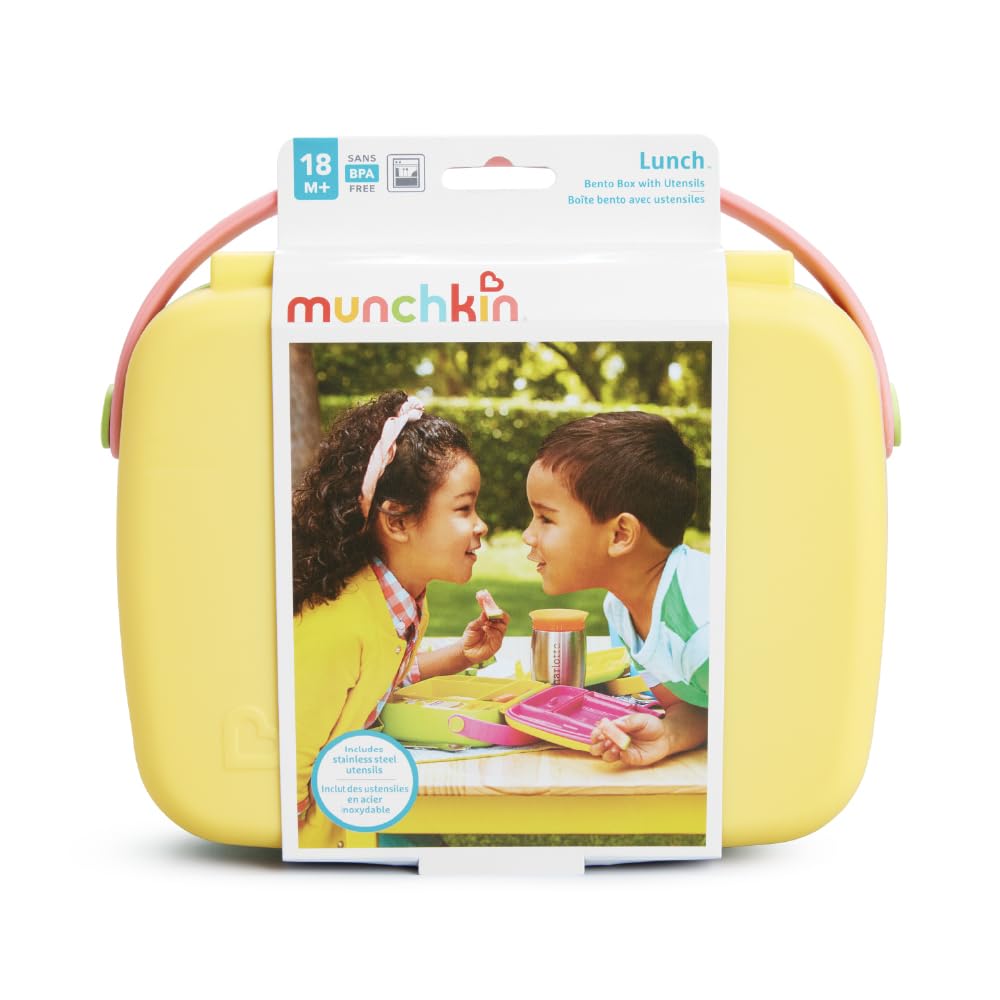 Munchkin Bento Lunch Box for Babies & Toddlers - 5 Compartment Food Container | Yellow | Includes Utensils 7