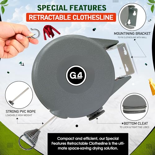 G4GADGET Outdoor Retractable Clothes Line - 15m Drying Space | Heavy Duty | Grey 3