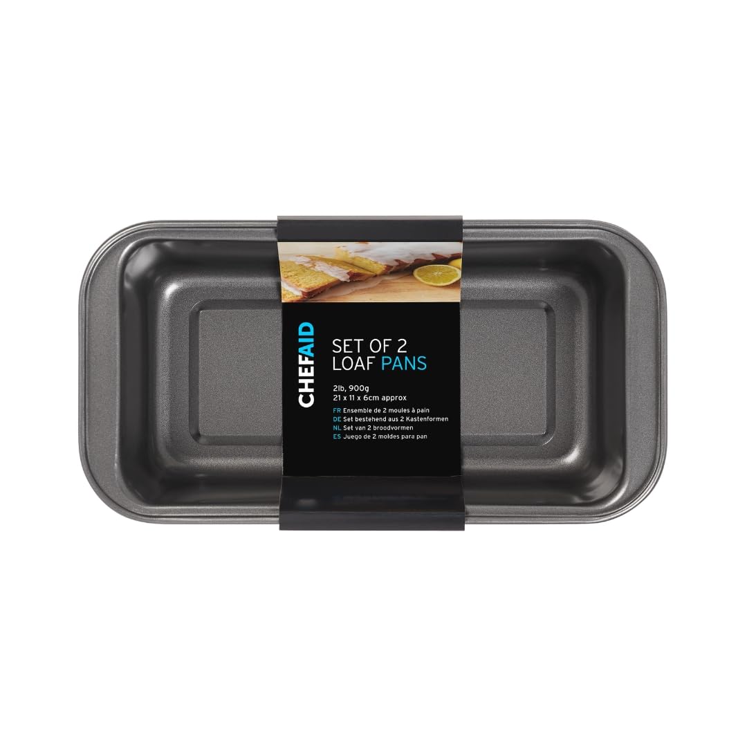 Chef Aid Non-Stick Loaf Pans Set of 2, 2lb (900g) Capacity, Carbon Steel Baking Tins 6