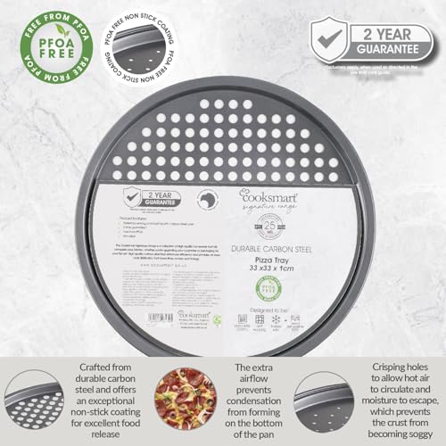 Cooksmart Signature Pizza Tray - 33cm Carbon Steel | PFOA-Free Non-Stick 4