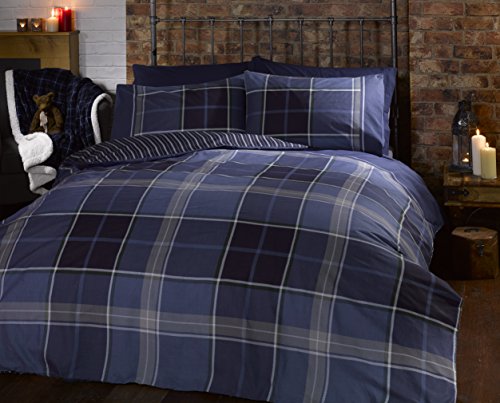 Rapport Home Argyle Tartan Duvet Cover Set - King Size, Reversible, Blue | 52% Polyester/48% Cotton 2
