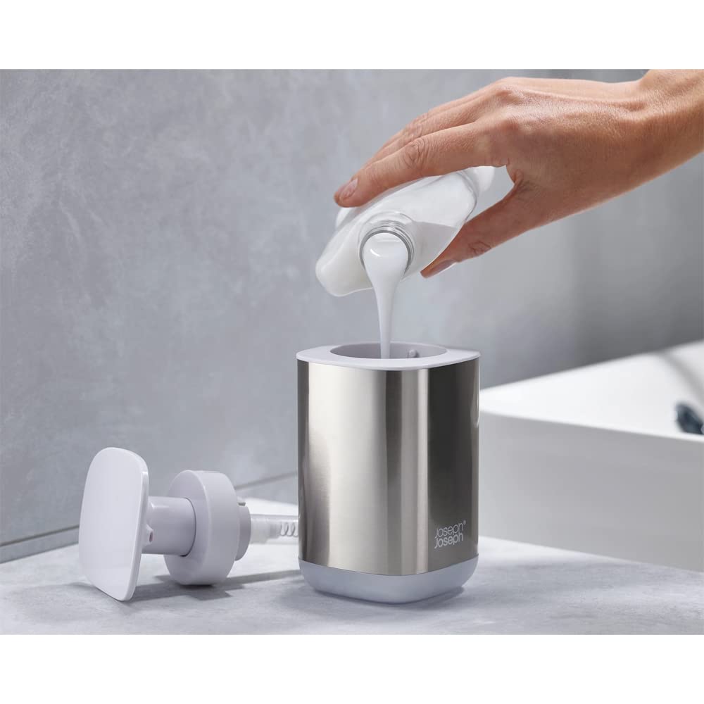 Joseph Joseph Presto Hygienic Soap Dispenser - Easy-Push Pump | Transparent Level Window | White/Stainless Steel 2