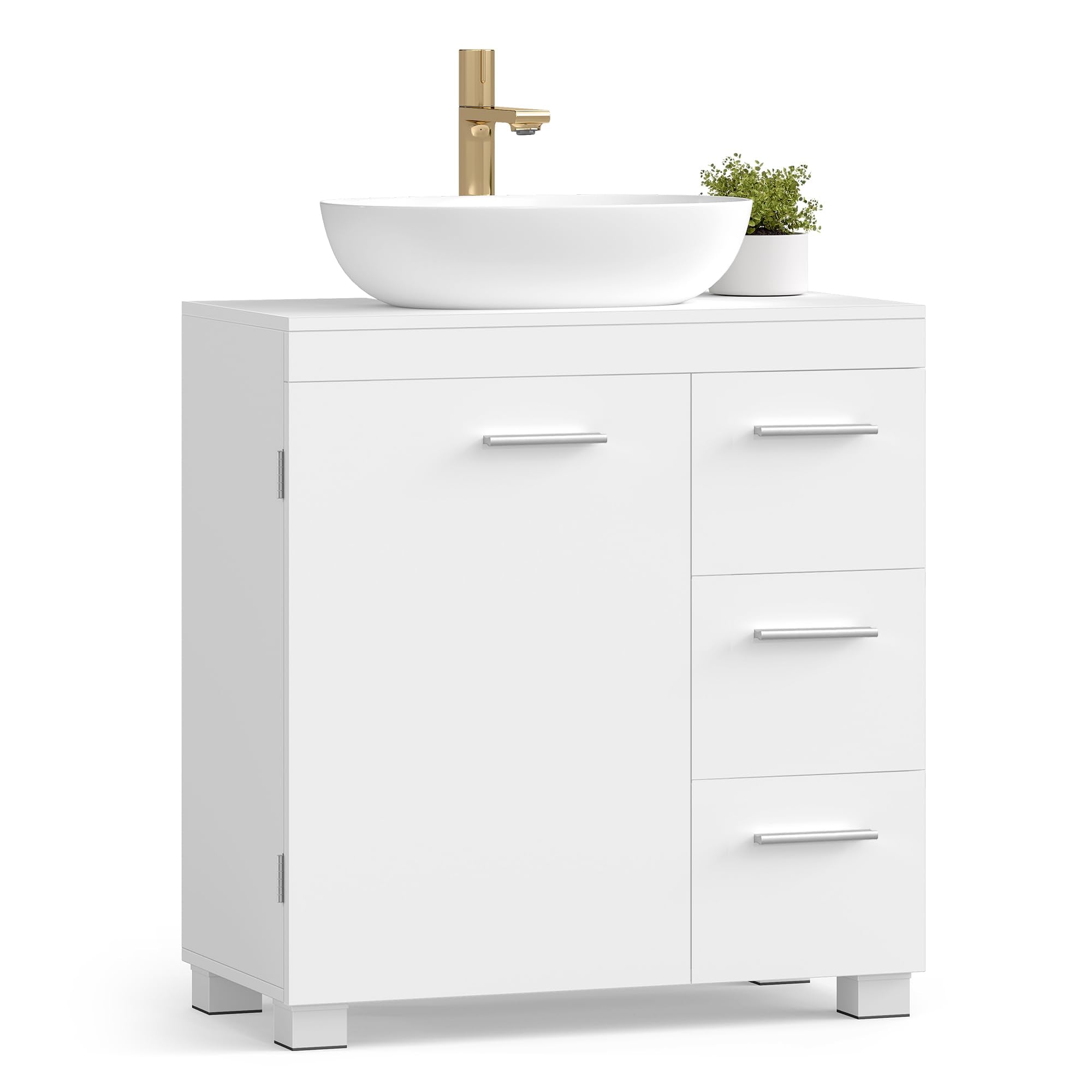 VASAGLE Under Sink Bathroom Cabinet - Cloud White | 3 Drawers | Adjustable Shelf | MDF/Particleboard