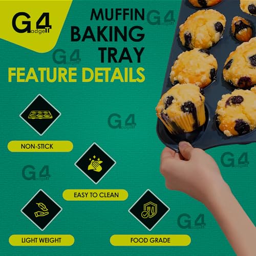 G4GADGET Nonstick 12 Cup Muffin & Cupcake Baking Tray - Carbon Steel, Oven Safe up to 450°F 3