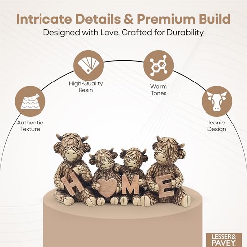 Lesser & Pavey Hughie Highland Cows Figurine - Indoor/Outdoor Decor | 133x63x94mm | 270g