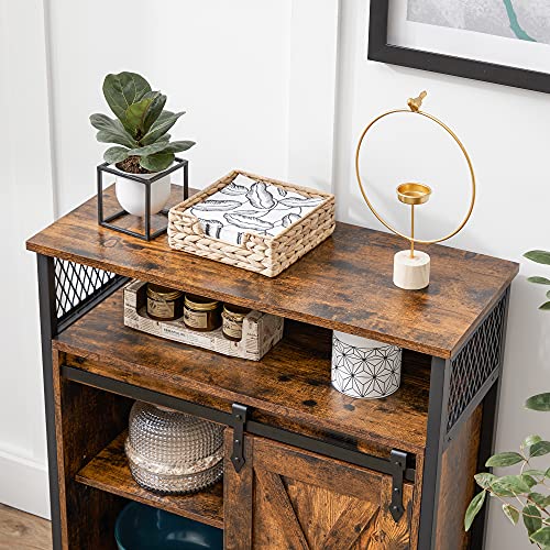 VASAGLE Industrial Style Sideboard Storage Cabinet with Sliding Barn Door | Rustic Brown & Black | 70x30x80 cm 11