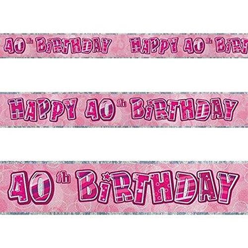 SHATCHI 40th Pink Glitz Happy Birthday Banner - 9ft Vinyl Decoration for Adult Parties 1