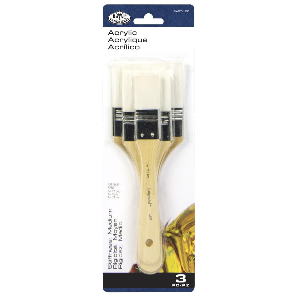 Royal & Langnickel White Taklon Flat Paint Brush Set - 3 Piece | 1", 2", & 3" Sizes | Synthetic Hair 1