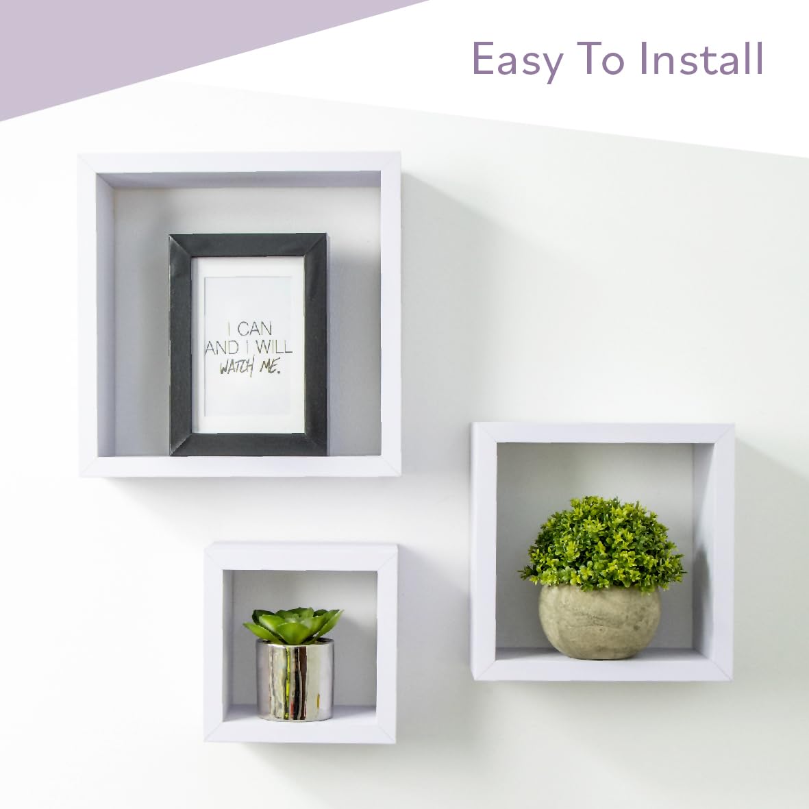 Anika Cube Shaped Floating Shelves - Set of 3 | White Engineered Wood | Max 3kg Load 2