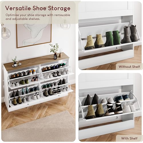 Vida Designs 4 Drawer Shoe Cabinet - White & Oak | Compact, Space-Saving Storage | 80 H x 105 W cm 3