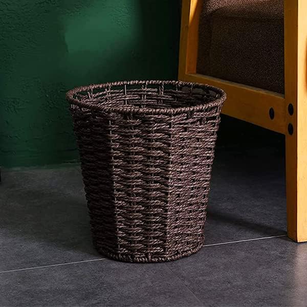 Zuvo Handwoven Wicker Waste Paper Bin - Brown, 25 cm Diameter | Paper Material 6