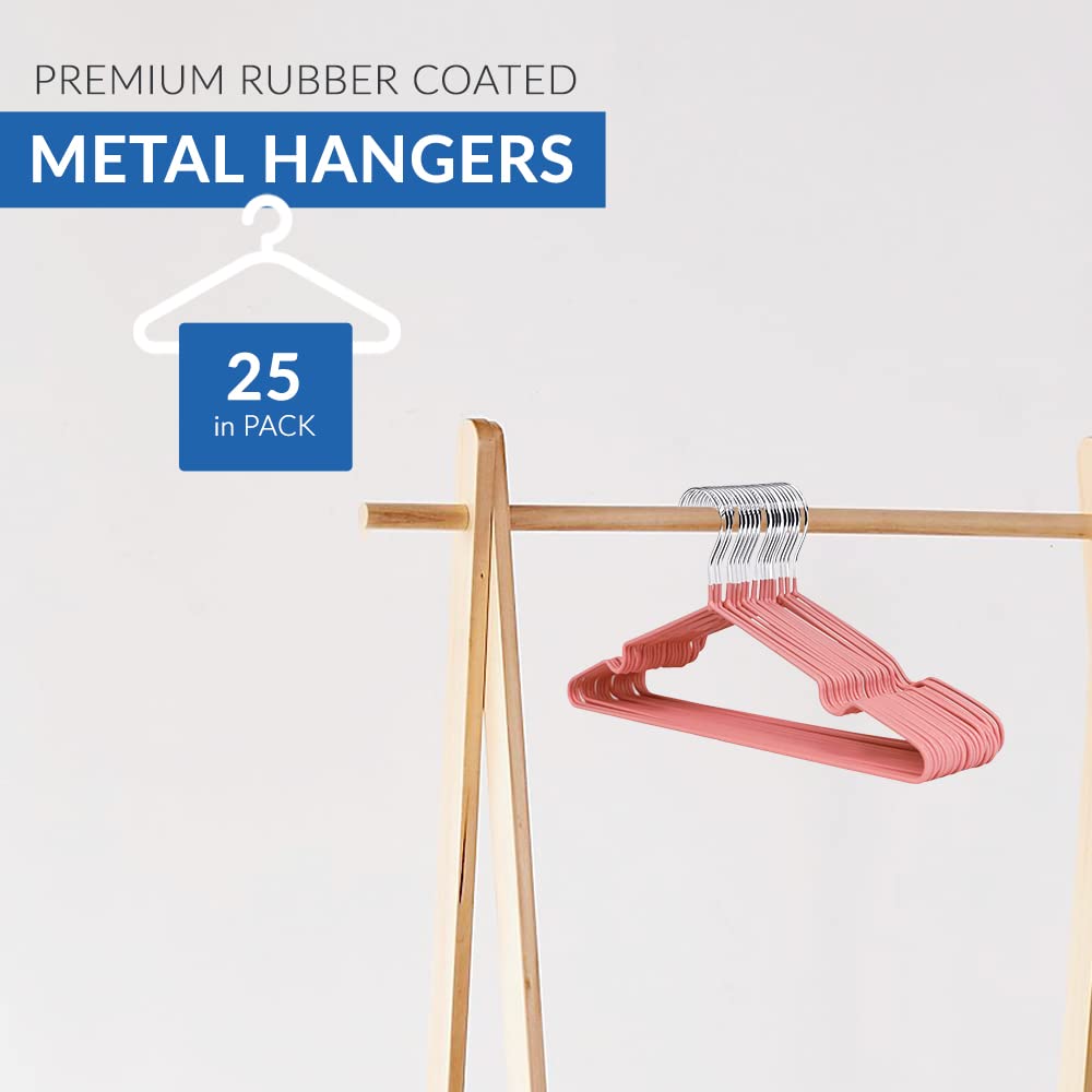 1ABOVE Premium Rubber Coated Metal Coat Hangers - 25 Pack | Heavy Duty, Space Saving, Anti-Slip