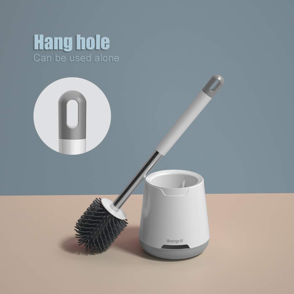 Ibergrif M34152 Silicone Toilet Brush and Holder - Deep Cleaning TPR Bristles | Drip Proof Holder 7