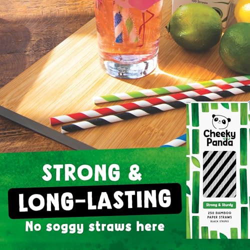 The Cheeky Panda Bamboo Paper Straws - 250 Count Coloured Drinking Straws with Black Stripes | Biodegradable 3