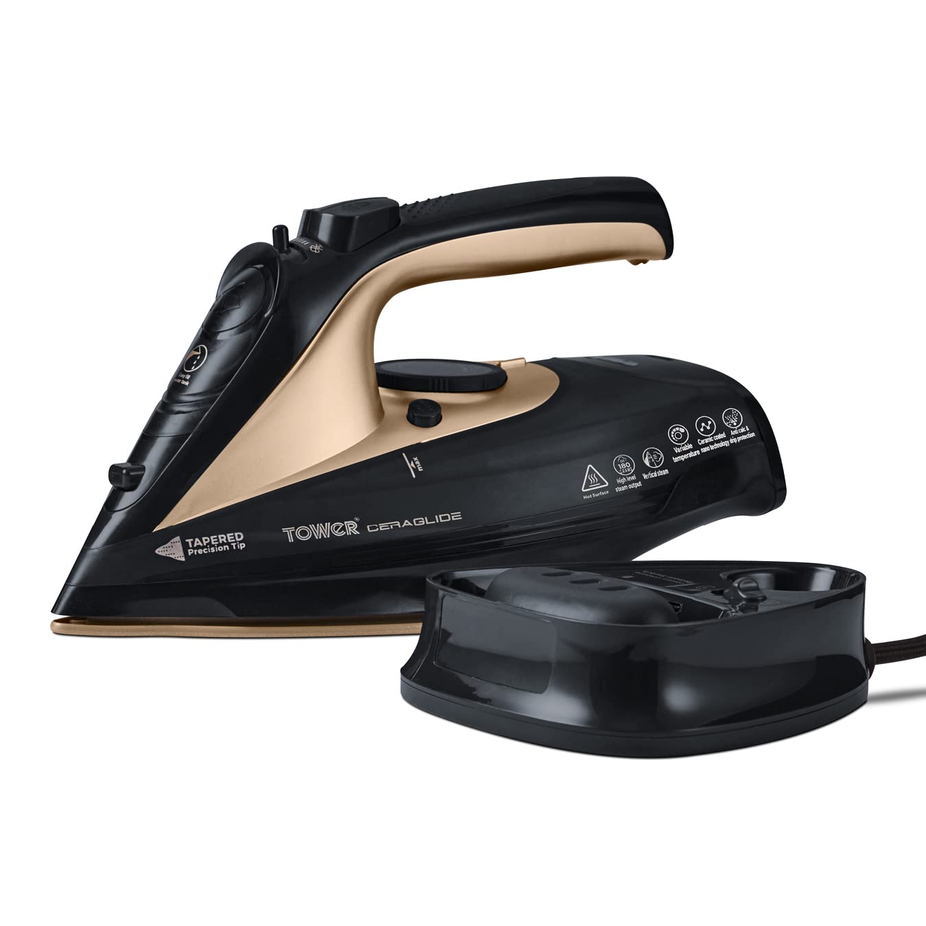 Tower T22008BKG CeraGlide Cordless Steam Iron - 2400W Power | Cordless/Corded Use | Ceramic Soleplate 1