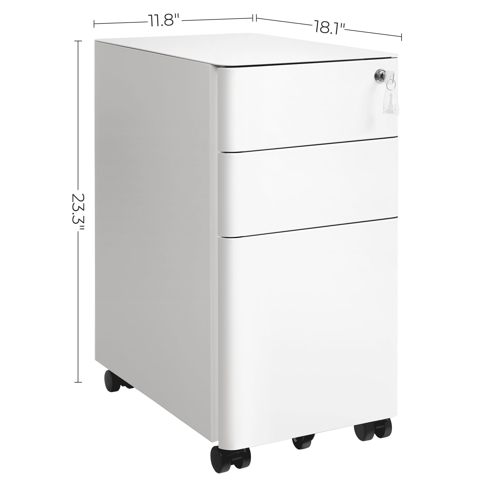 SONGMICS Mobile File Cabinet with 3 Drawers, Lockable, Wheeled | Alloy Steel | White 3