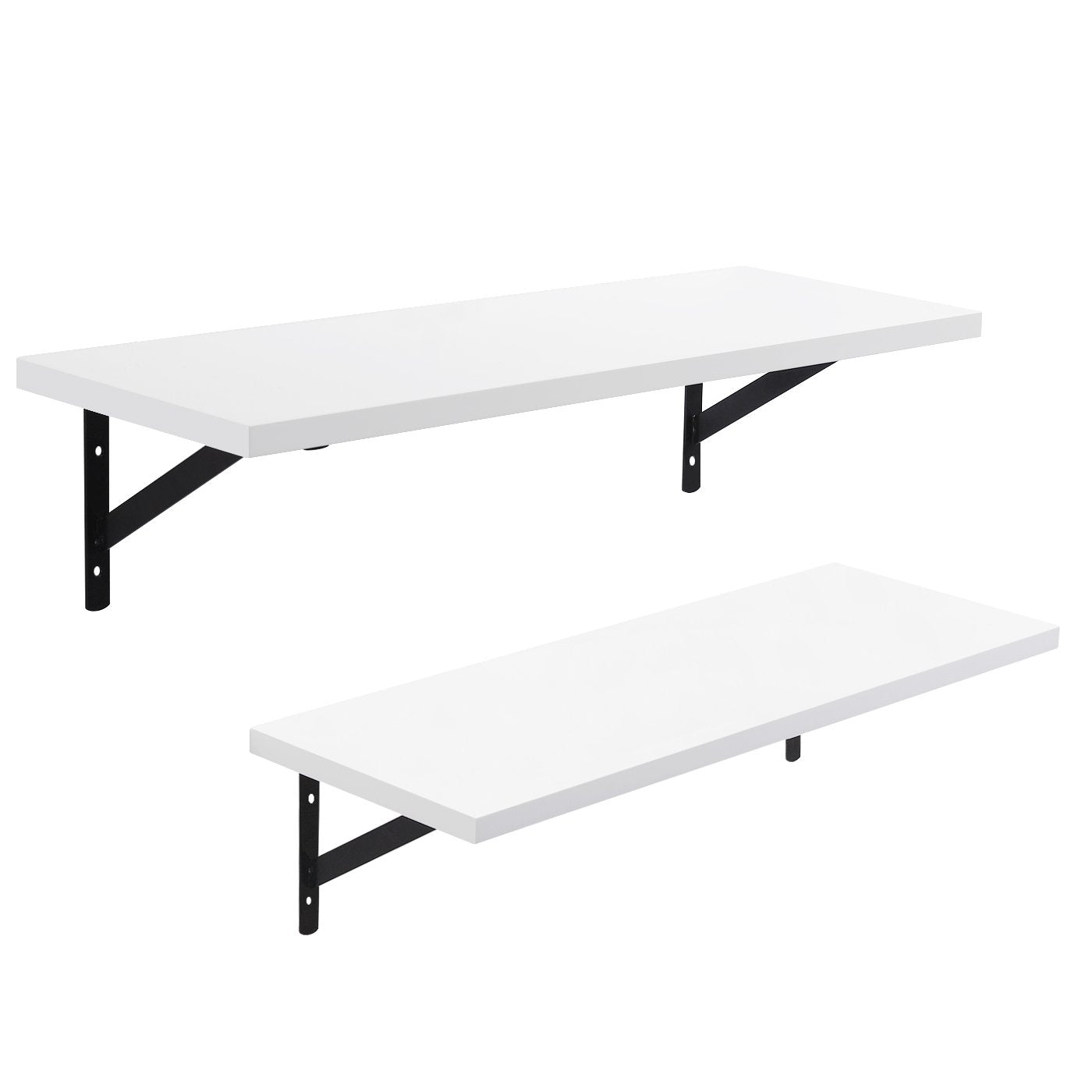 SONGMICS Set of 2 Floating Wall Shelves - White Engineered Wood | 60 x 21 cm | Max Load 15kg Each 1