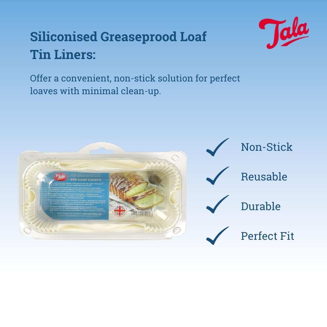 Tala Siliconised 2Lb Loaf Liners - Pack of 40 Non-Stick Greaseproof Paper | Heat Proof up to 230°C 3