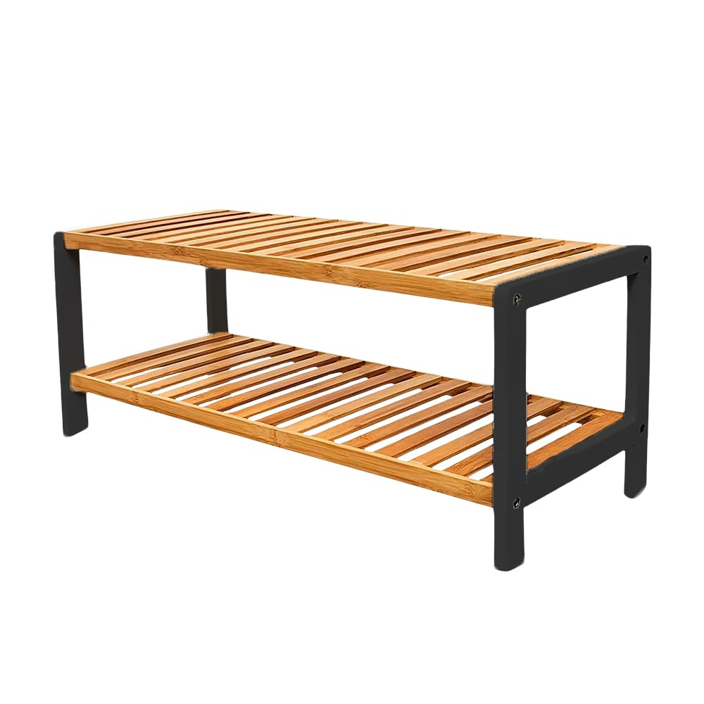 1ABOVE Bamboo Shoe Rack - 2 Tier, Compact Storage | 67cm Wide | Natural Finish