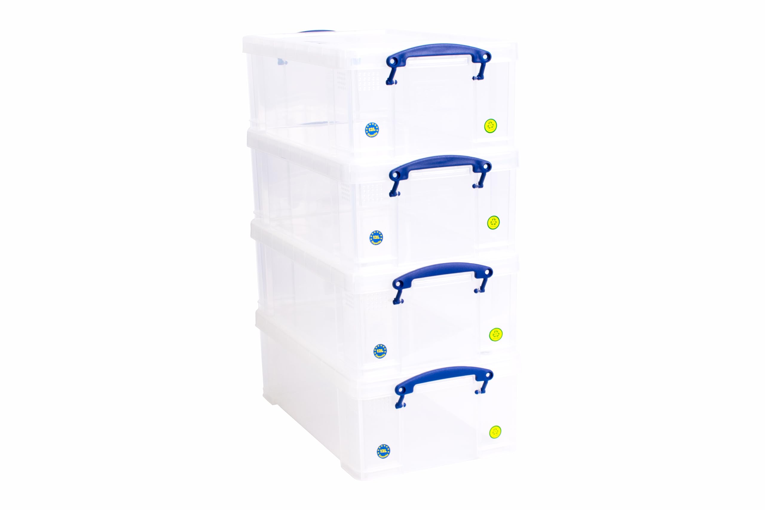 Really Useful Box Plastic Storage Boxes - 12 Litre Capacity, Clear, Pack of 4 1