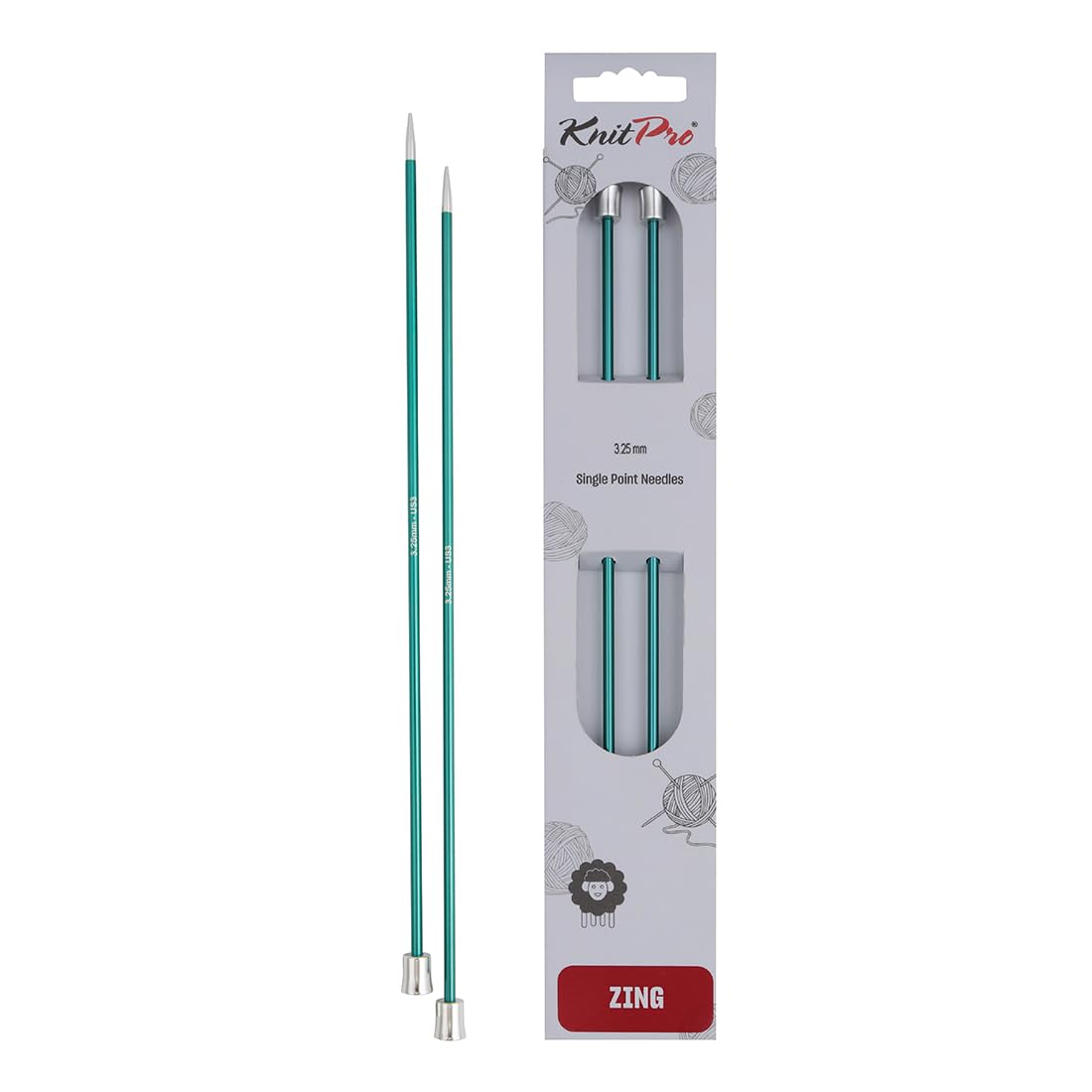 KnitPro Zing Single Pointed Knitting Needles - 3.25mm Size | 25cm Length | Lightweight Aluminium 1