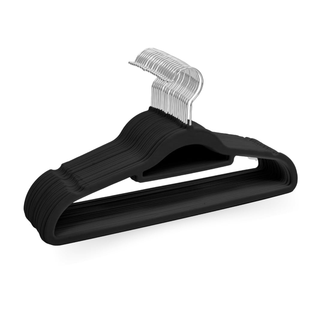 Sasha Morel Velvet Coat Hangers - 20 Pack, Space Saving, Anti-Slip, Black | ABS Material 8