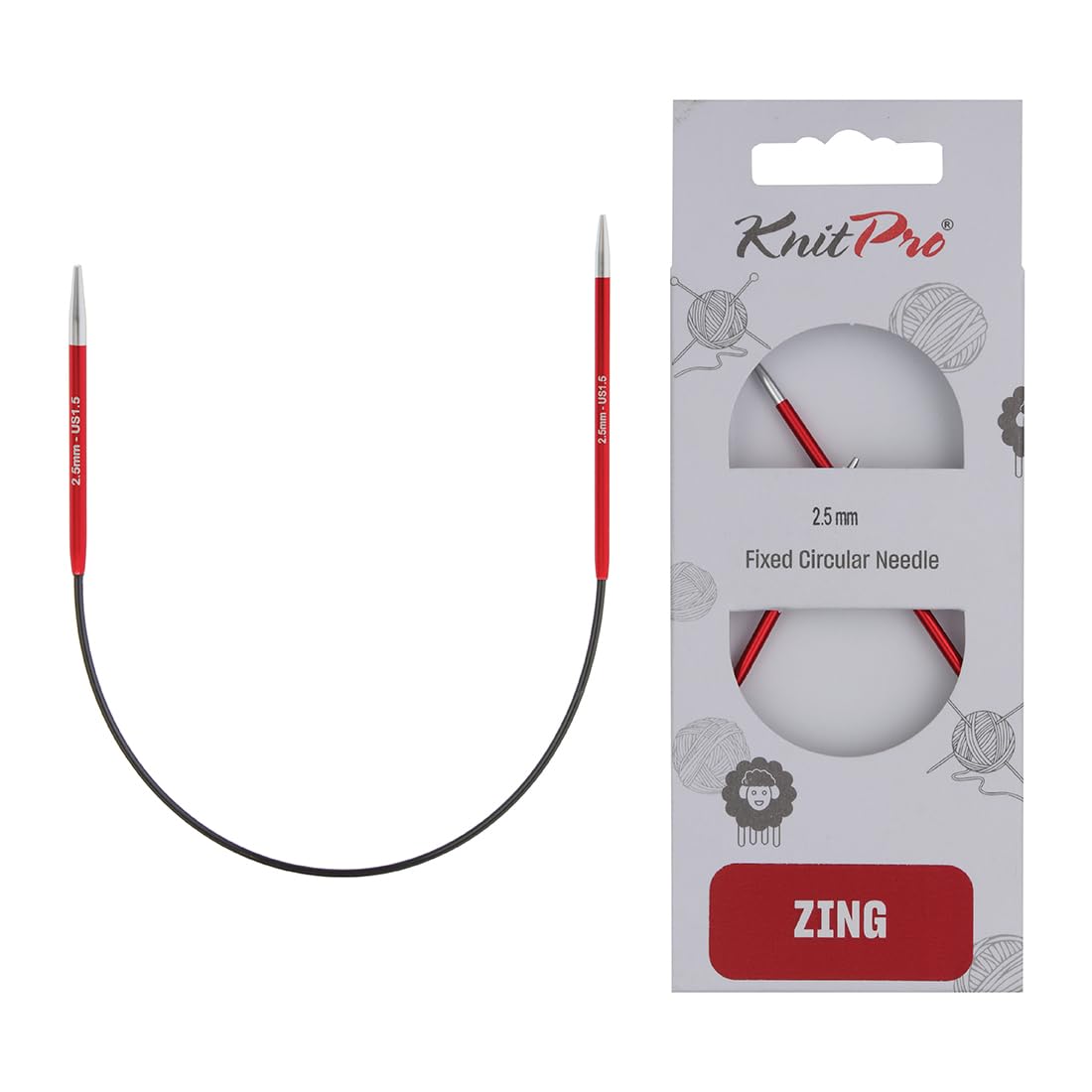 KnitPro Zing Circular Knitting Needle - 2.5mm Size, Lightweight Aluminium, Garnet Color 1