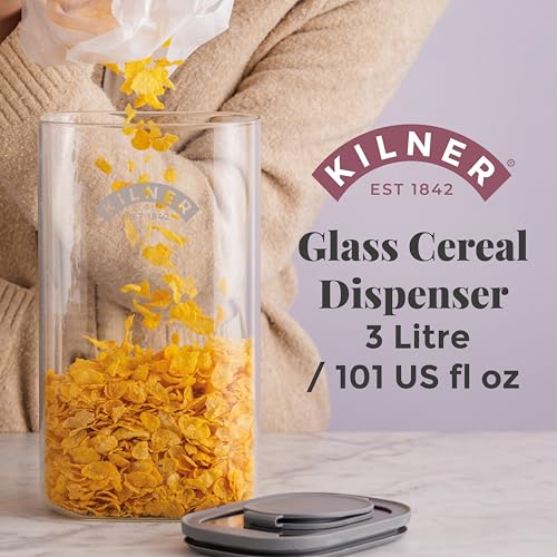 Kilner 3 Litre Glass Cereal Dispenser - Airtight Seal & Pouring Spout | Durable Borosilicate Glass 3