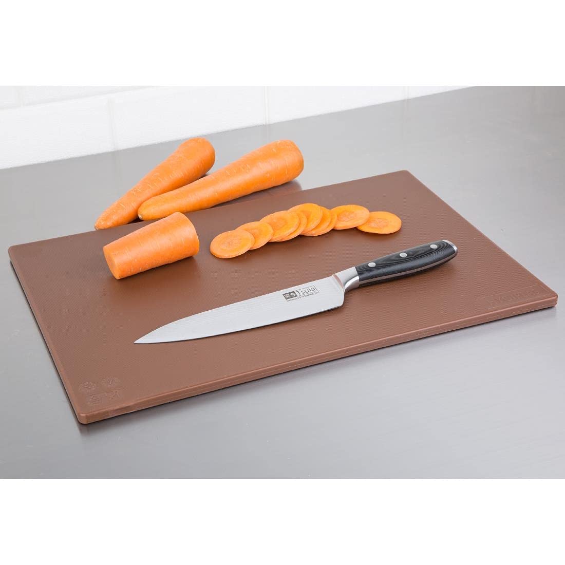Hygiplas J256 Brown Low Density LDPE Chopping Board for Vegetables | 450x300mm 4