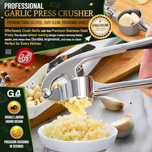 G4GADGET Heavy Duty Garlic Press Mincer Crusher | Aluminium | Dishwasher Safe