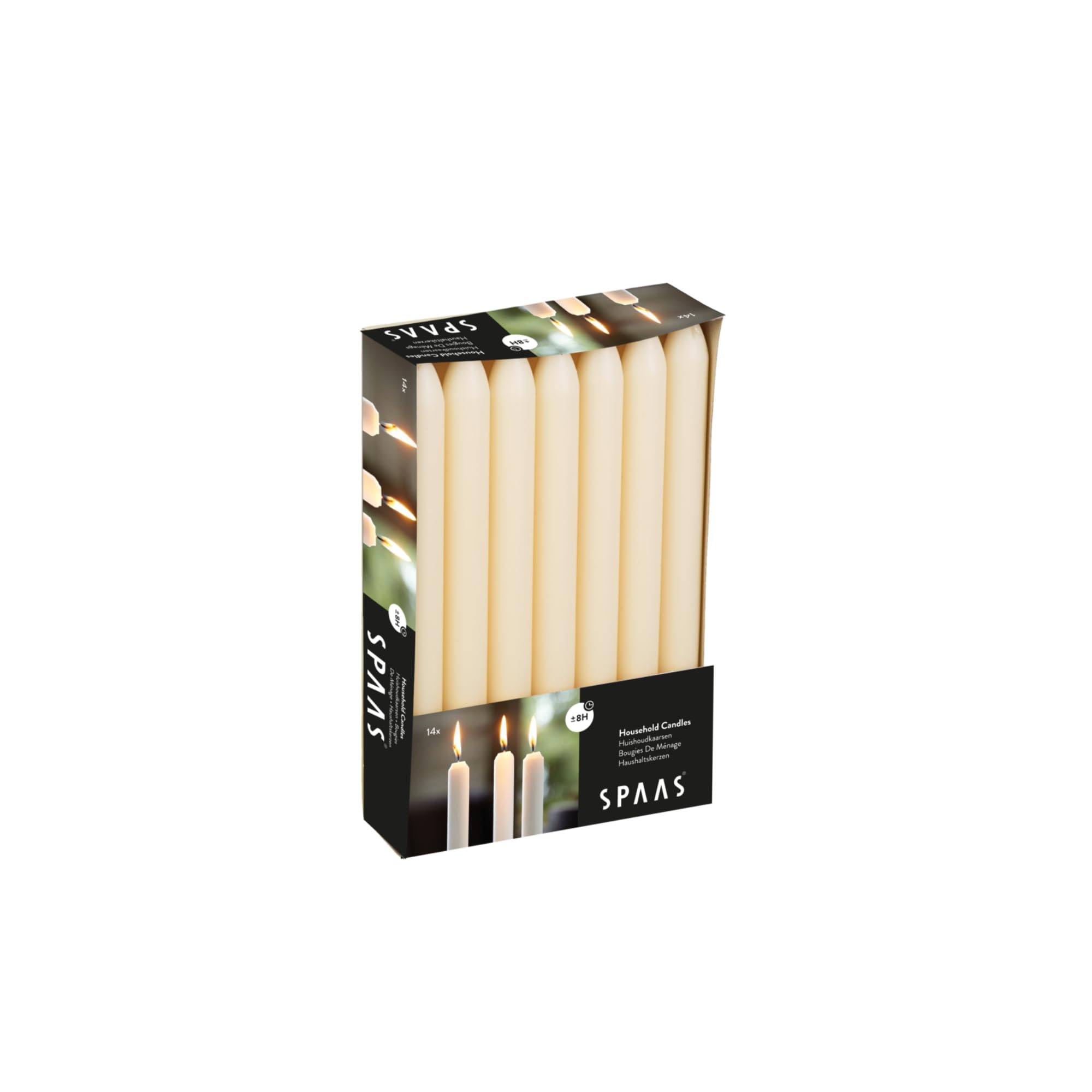 Spaas Unscented Tapered Dinner Candles - Ivory, 21mm x 220mm, 8 Hr Burn Time, 14 Pack