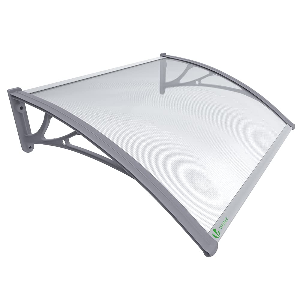 VOUNOT Outdoor Door Canopy Awning - 120x80 cm Grey Rain Shelter | Polycarbonate & Aluminum Frame 1