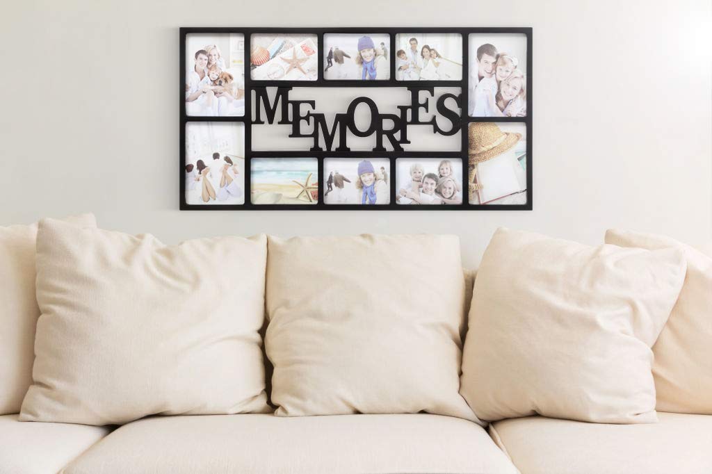 ARPAN Memories Multi Aperture Photo Frame - Black | Holds 10 Photos (6x 4x6", 4x 5x7") | Wall Mount 2