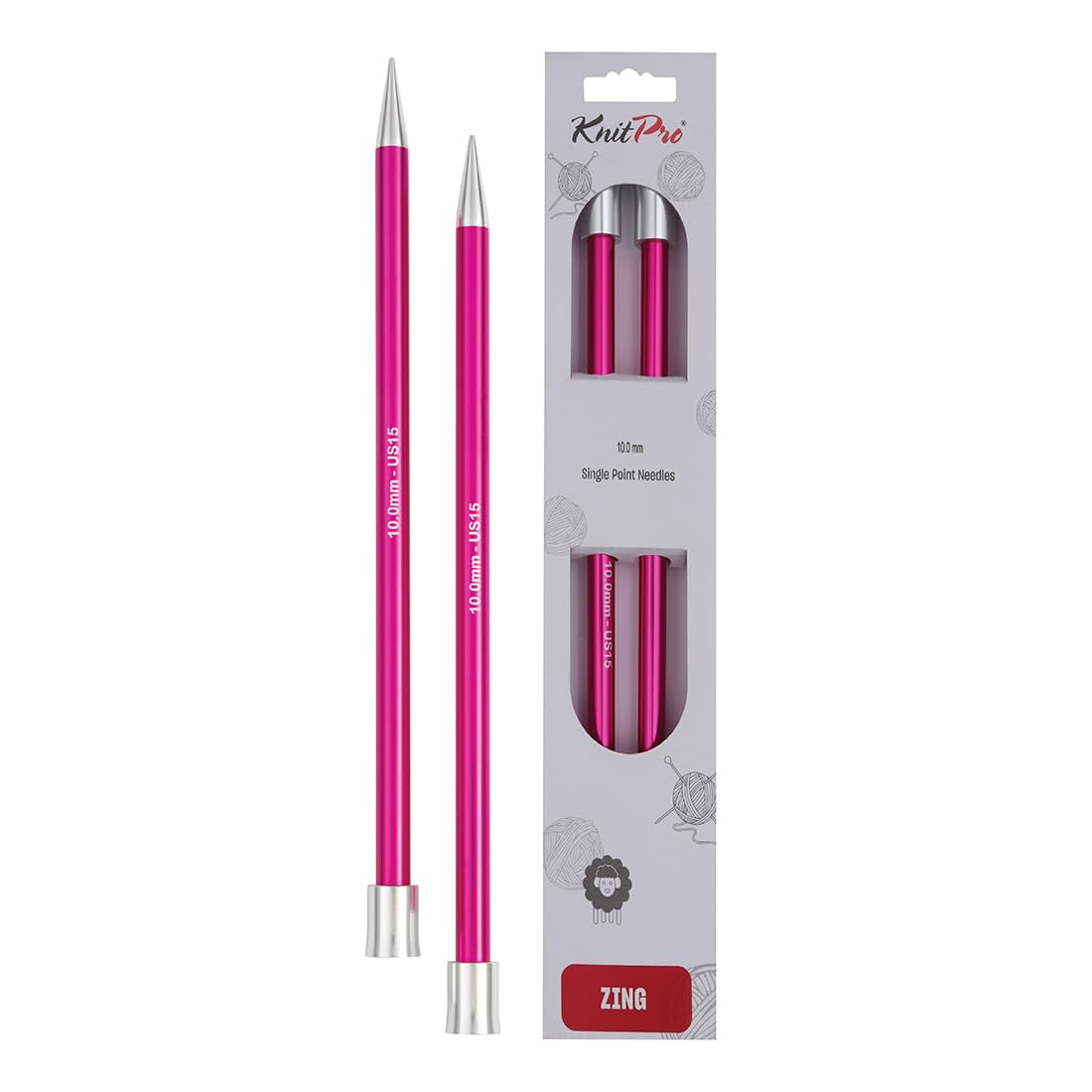 KNITPRO Zing Single Ended Knitting Needles - 10.00mm x 40cm | Lightweight Aluminium | Ruby Color 1