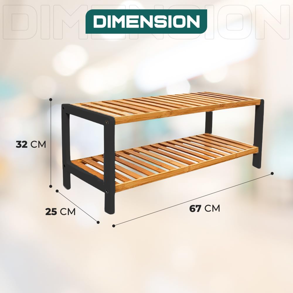 1ABOVE Bamboo Shoe Rack - 2 Tier, Compact Storage | 67cm Wide | Natural Finish 3