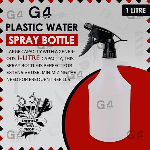 G4GADGET 1 Litre Plastic Spray Bottle - Clear, Leak Proof Trigger for Cleaning & Ironing