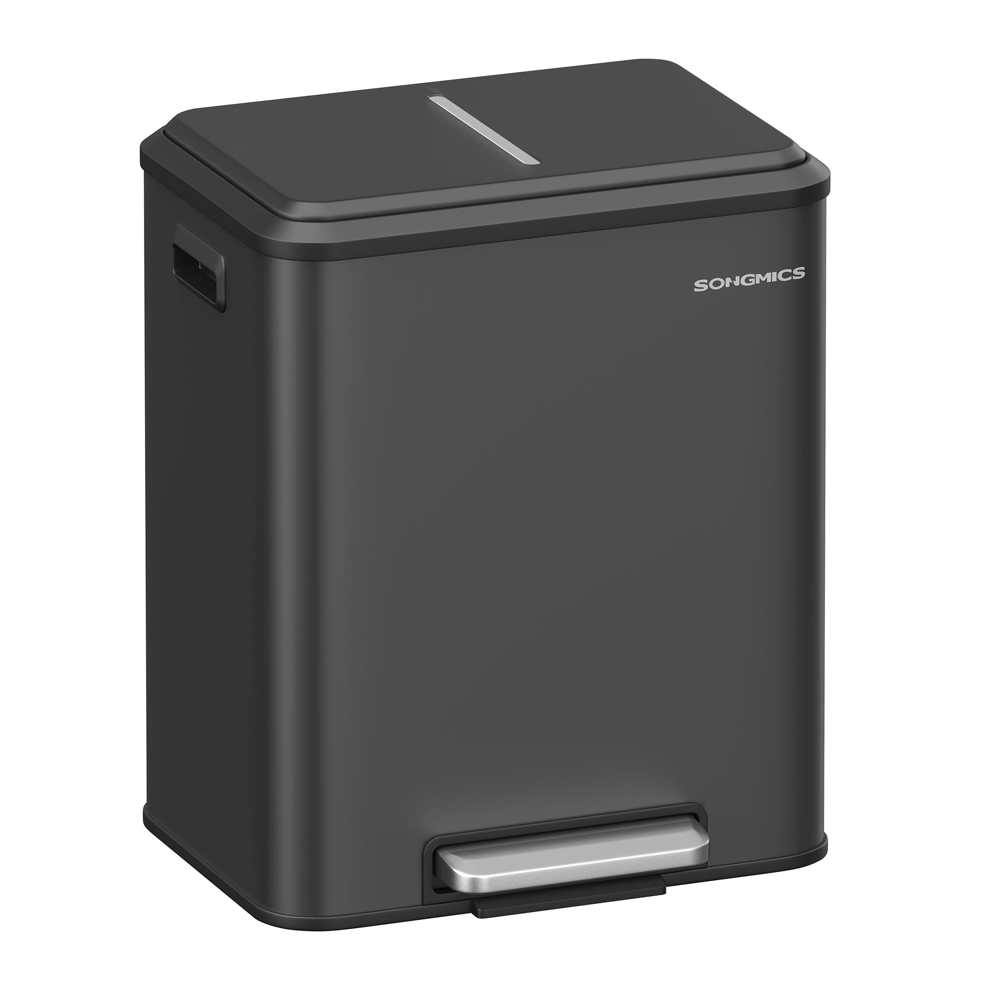SONGMICS Kitchen Bin - Double Compartment Recycling System | 2 x 15L Capacity | Ink Black Steel 1