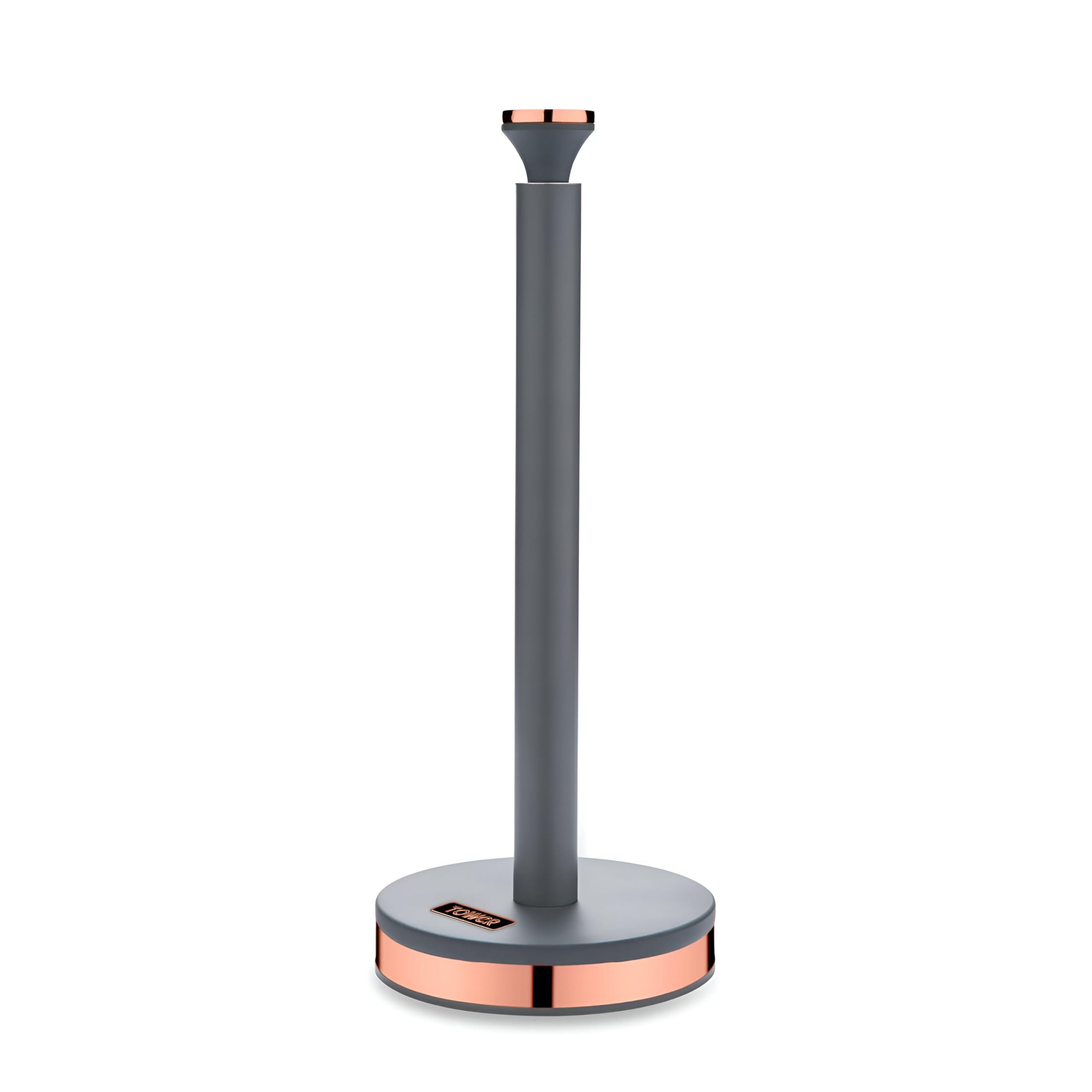 Tower Cavaletto Metal Paper Towel Holder - Stable Base | Fits Standard Rolls | Grey/Rose Gold 1