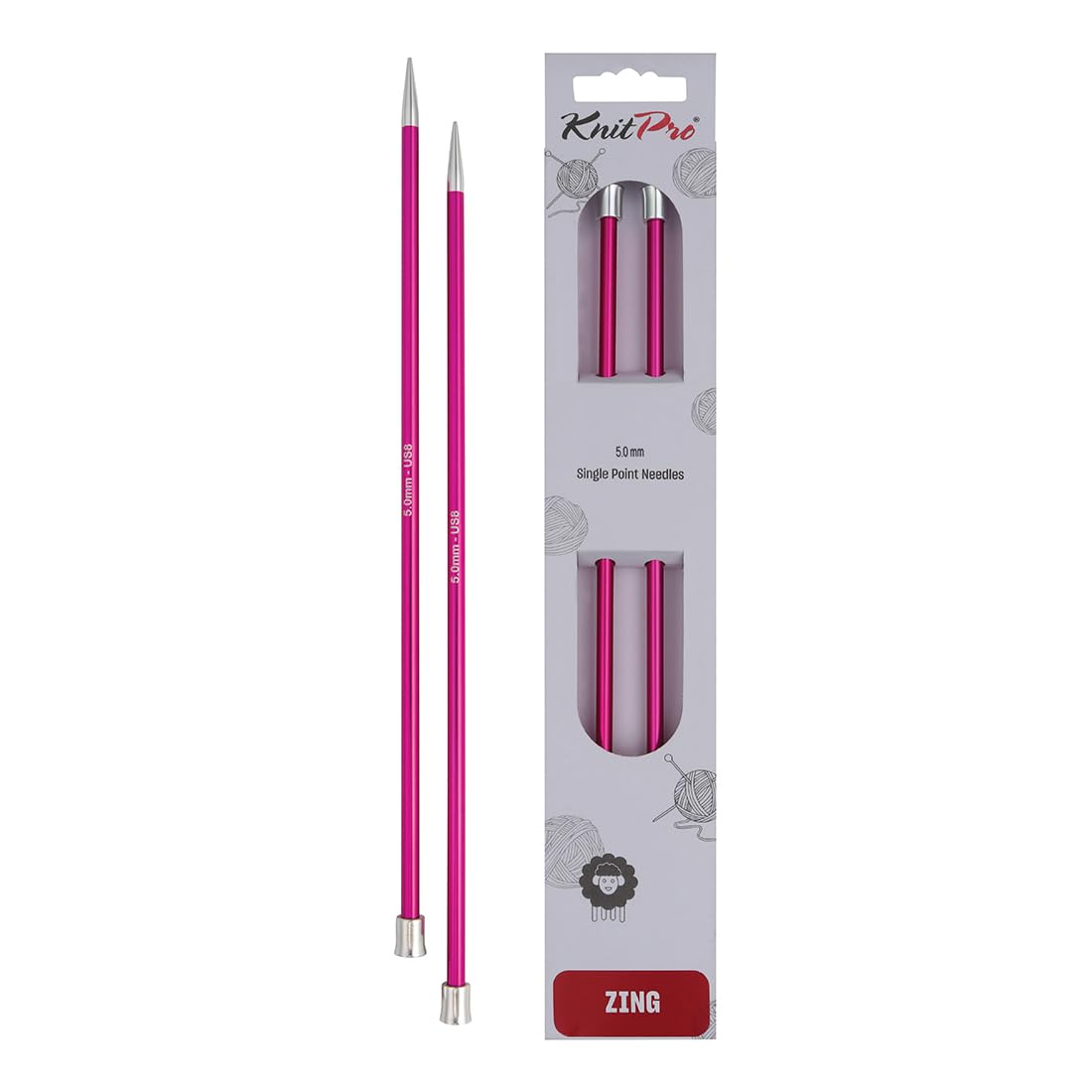 KNITPRO Zing Single Ended Knitting Needles - 5.00mm x 30cm | Lightweight Aluminium | Ruby Color 1