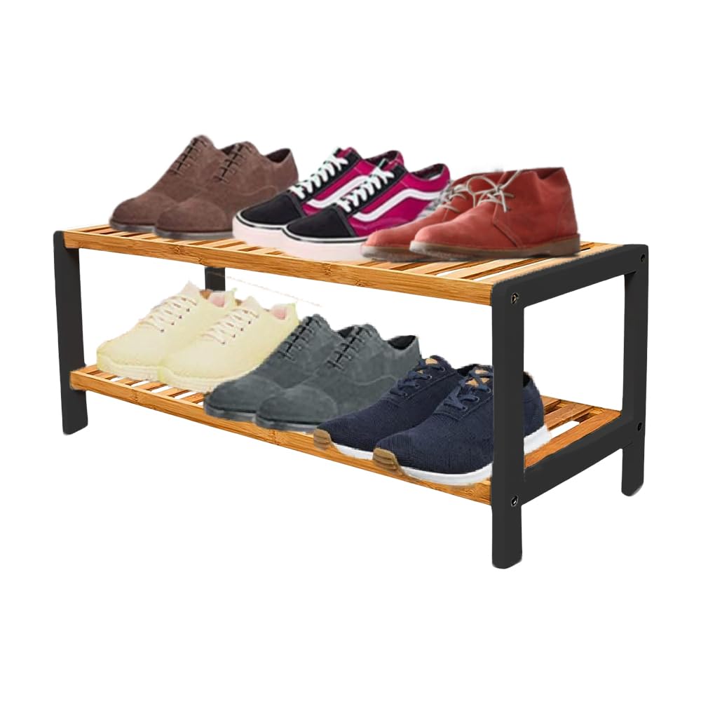 1ABOVE Bamboo Shoe Rack - 2 Tier, Compact Storage | 67cm Wide | Natural Finish 4
