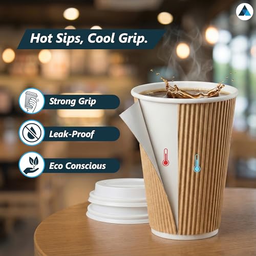 Nationwide Paper 50 Pcs 8oz Ripple Hot Coffee Cups with Leak-Proof Lids - Brown 3